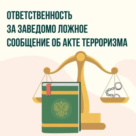 За заведомо ложное сообщение об акте терроризма предусмотрена уголовная ответственность по статье 207 Уголовного кодекса РФ